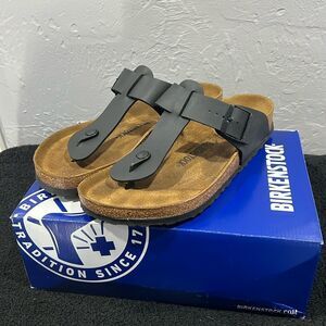 🔥 BIRKENSTOCK Gizeh Black Leather Birko-Flor Sandal Sz 43 EU (M 10 / W 12)